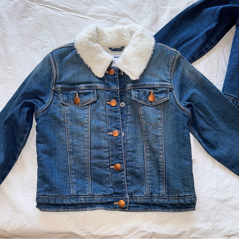 Old Navy Blue Denim Jacket with White Sherpa Collar